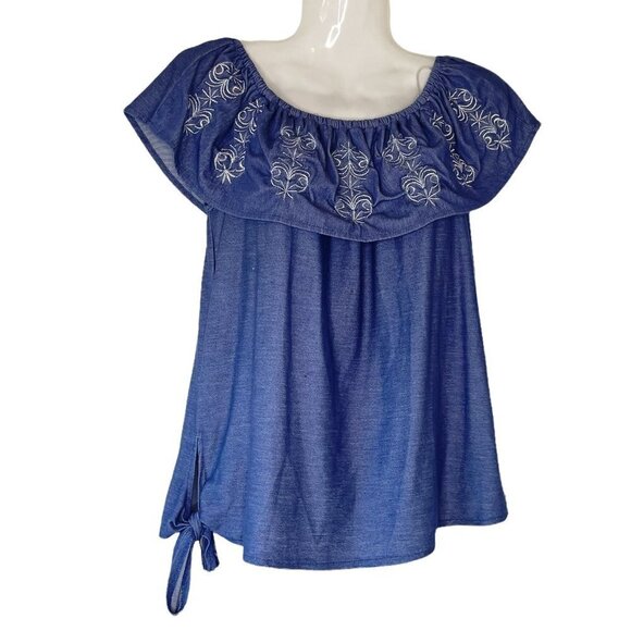 Eden & Olivia Stretch Gypsy Top with Ruffled Neckline  Off Shoulder - Picture 2 of 6